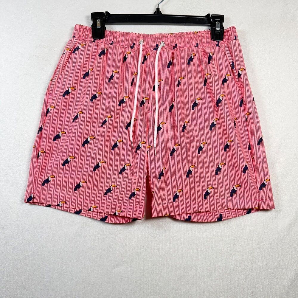 Mosmann Australia Toucan Print Swim Trunks Mens Medium Pink Lined Shorts